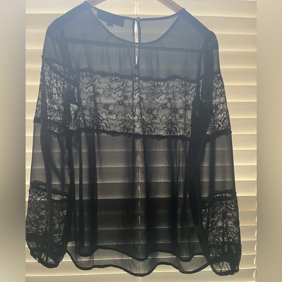 LOFT Tops - Ann Taylor Loft Black Sheer Long Sleeved Lace Detail Blouse - Size Small